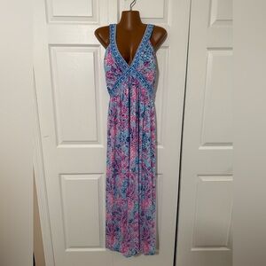Lilly Pulitzer Serena V-Maxi Celestial Blue Seek and Sea Dress